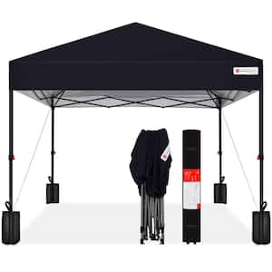 8 ft. x 8 ft. Black Pop Up Canopy w/1-Button Setup, Wheeled Case, 4 Weight Bags