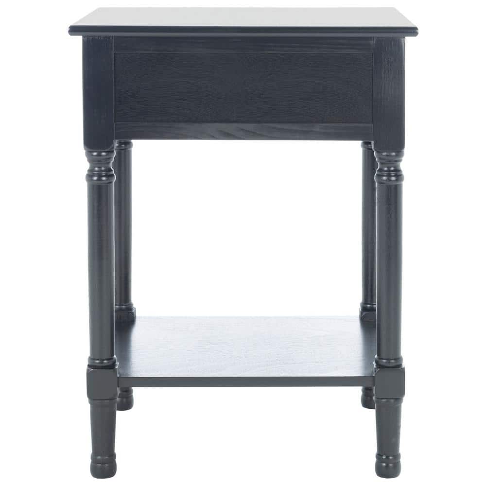 Black Wood Rectangular Accent Table with Storage Drawer