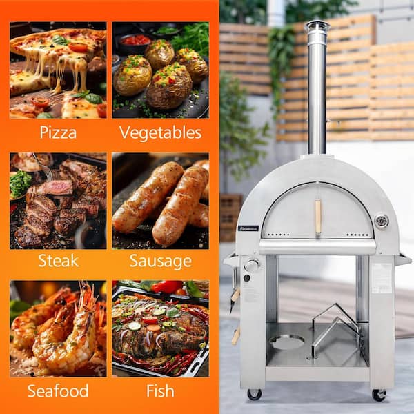 Kalamera Gas and Wood Outdoor Pizza Oven in Stainless Steel Free