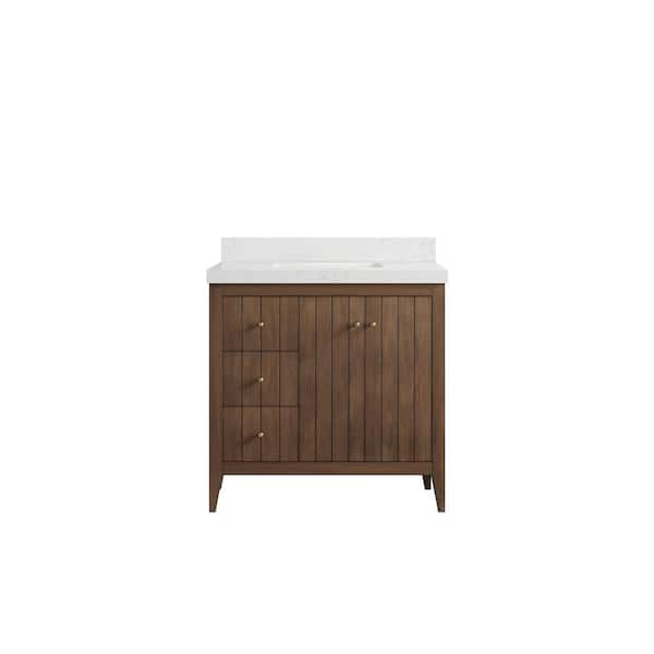 Willow Collections Atlanta Teak 36 in. W x 22 in. D x 36 in. H Single Sink Bath Vanity in Dark Natural with 2 in. Empira White qt. Top