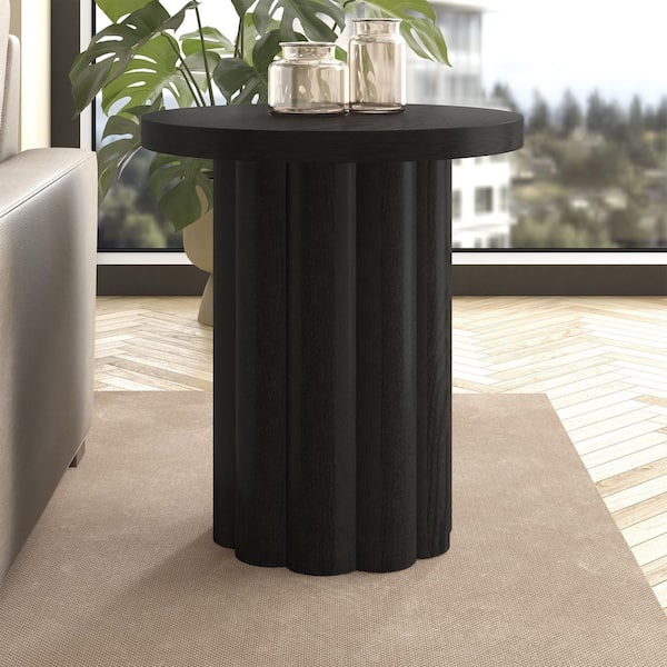 Olie 20 in. Black Grain Round MDF/Hollow Core Board Top End Table