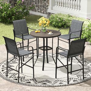 5-Piece Gray Metal Round Outdoor Bistroor Set with Gray Chair for Lawn Garden