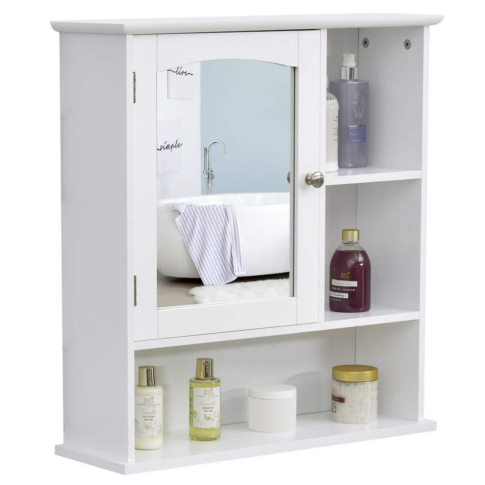 kleankin Wall-Mounted Bathroom Storage Cabinet Organizer with Mirror,  Adjustable Shelf, and Magnetic Door Design, White - On Sale - Bed Bath &  Beyond - 32485623