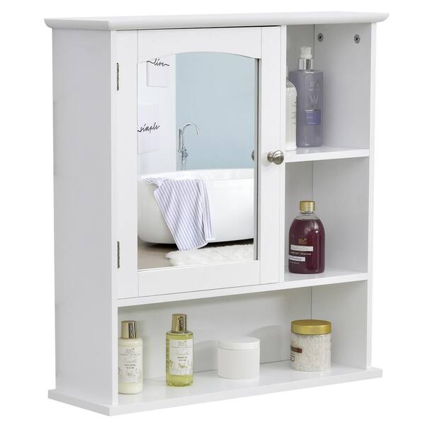 HOMCOM 23.5 in. W x 7 in. D x 24.75 in. H White Bathroom Wall Mount Linen Cabinet