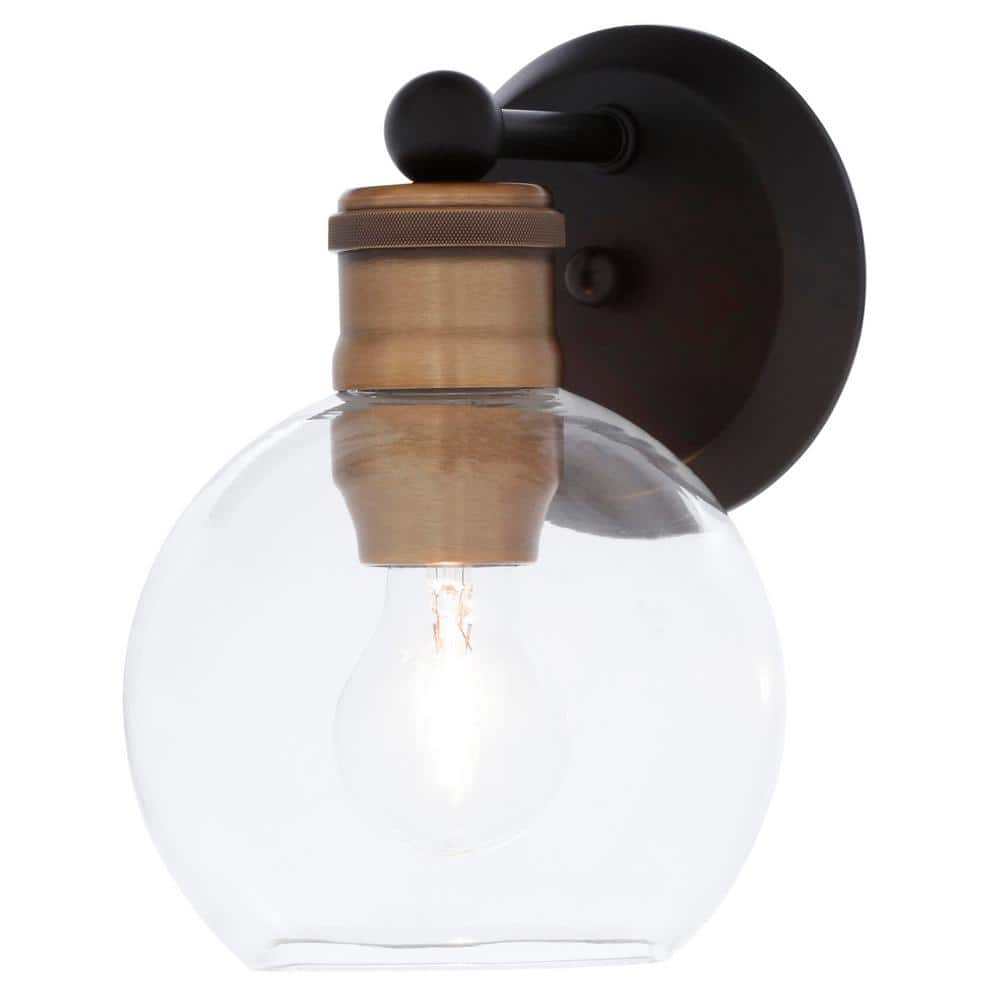 Antique Bronze Clear Glass Globe Vanity Light
