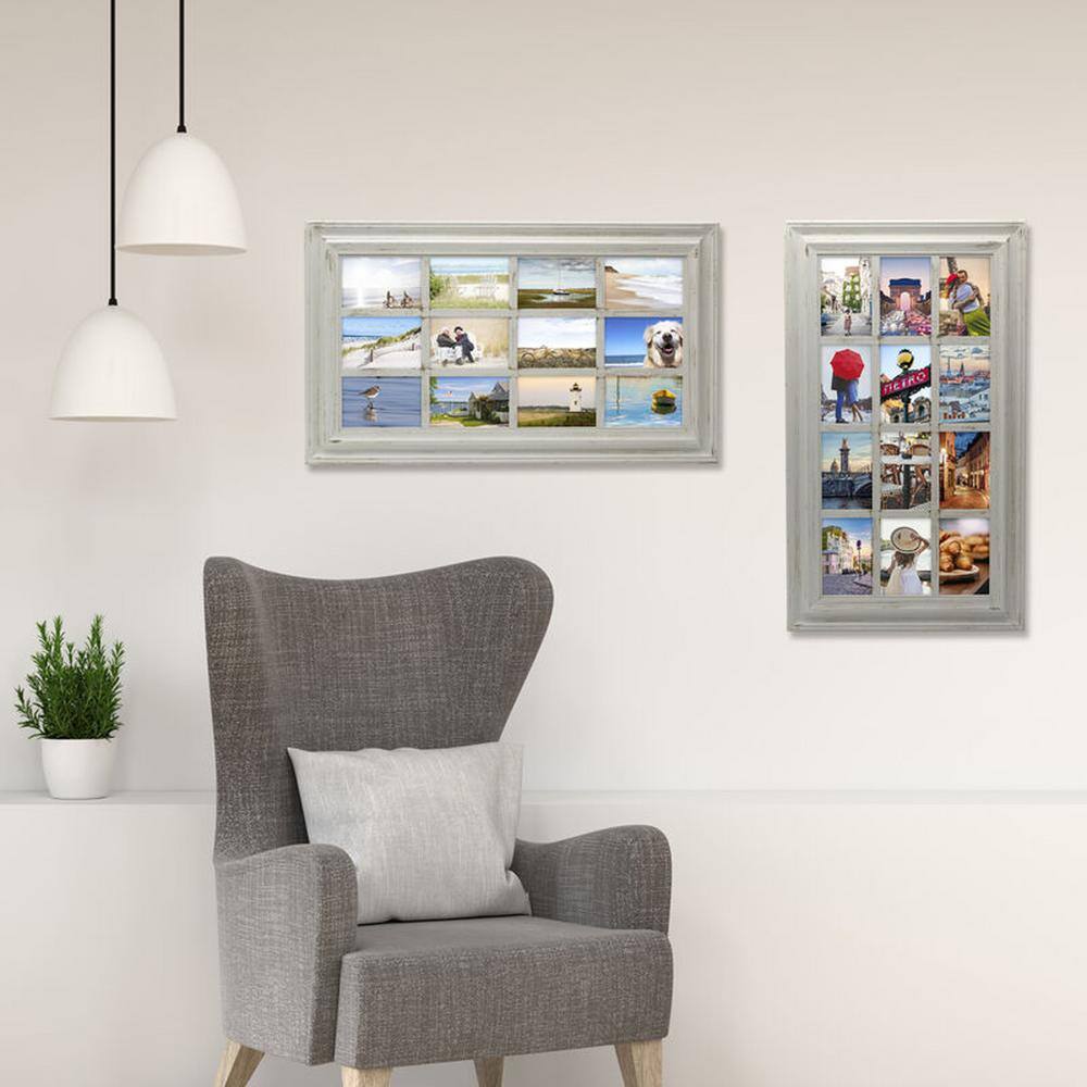 Distressed Gray Rectangular Collage Picture Frame, 12 Openings