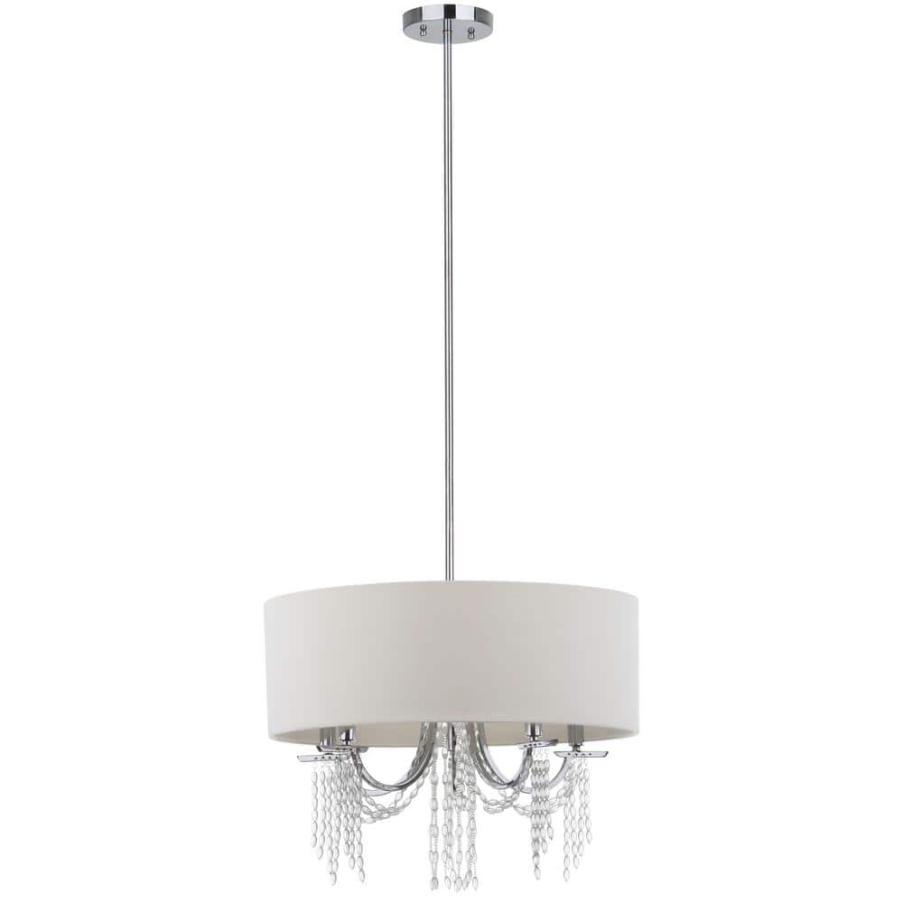 Cotillion Chrome 22" Drum Pendant with Crystal Beads and Beige Shade