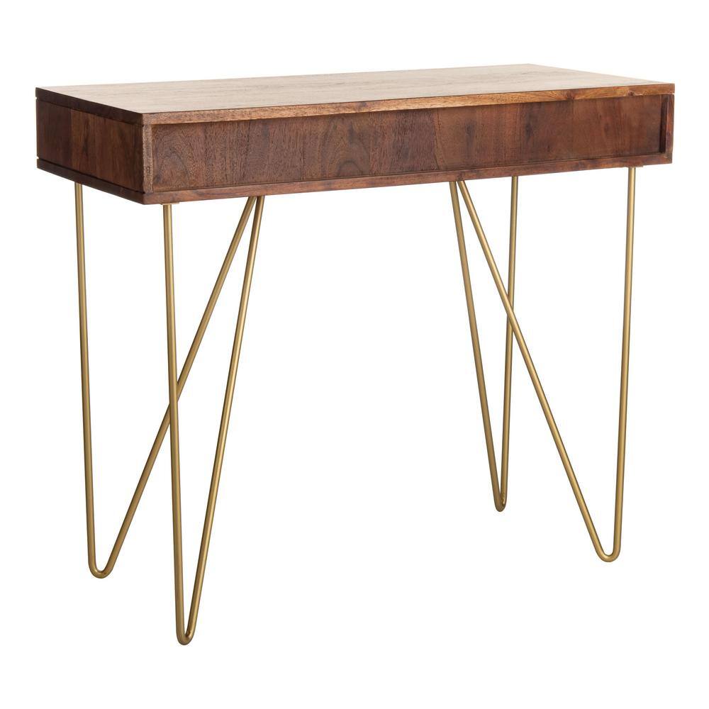Transitional Honeycomb Carved 35" Walnut Home Office Desk with Drawer