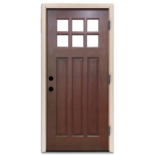 Steves & Sons 32 in. x 80 in. Craftsman 6 Lite Stained Mahogany Wood Prehung Front Door