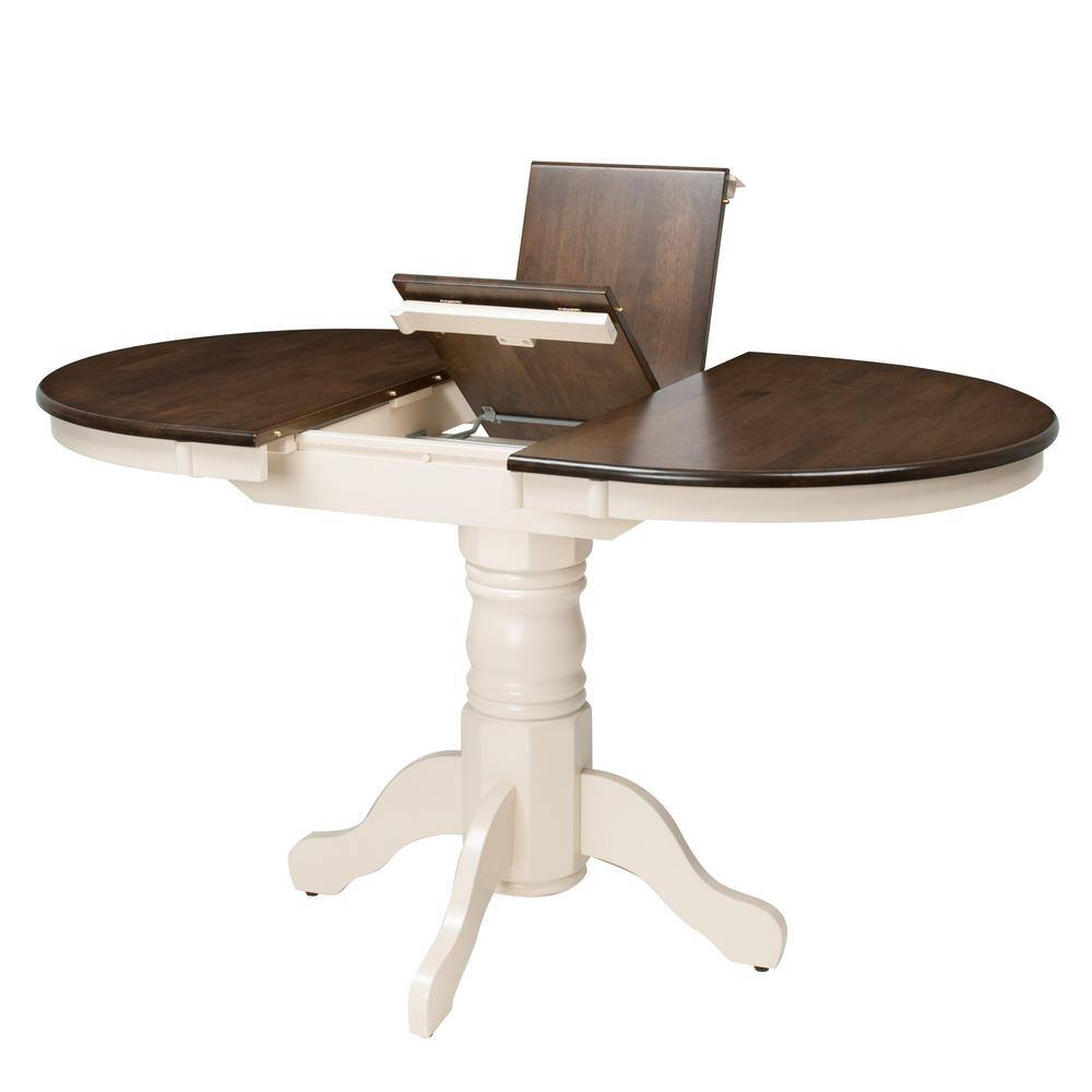 Cottage Charm Extendable Round Dining Table in Cream & Dark Brown