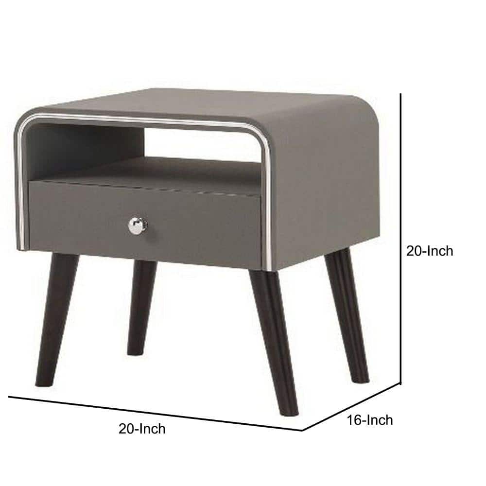 Gray and Brown Curved Edge 1 Drawer Nightstand with Chrome Trim