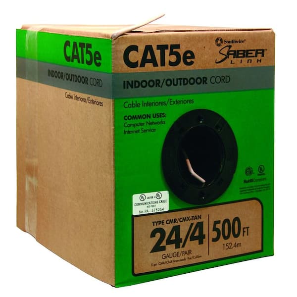Southwire 500 ft. Tan 24/4 CAT5e CMR-CMX Indoor/Outdoor Data Cable