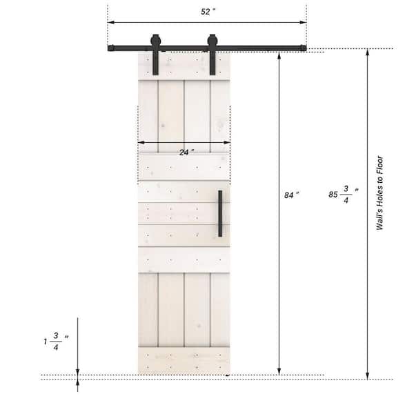 Dessliy Mid Lite Series 24 in. x 84 in. Fully Set Up White Finished Pine Wood Sliding Barn Door With Hardware Kit