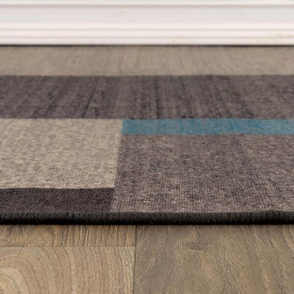 World Rug Gallery Modern Geometric Color Block Ocean Blue Power Loomed Indoor 2 ft. x 10 ft. Runner Rug