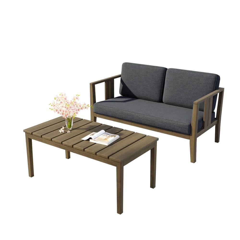 2-Piece Teak Patio Lounge Chairs Conversation Set with Dark Gray Cushions and Brown Coffee Table price history on PriceWatchPro