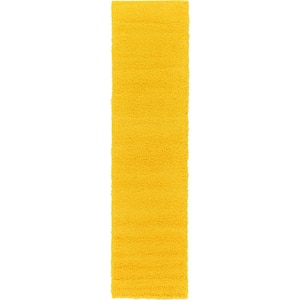 Solid Shag Tuscan Sun Yellow 10 ft. Runner Rug