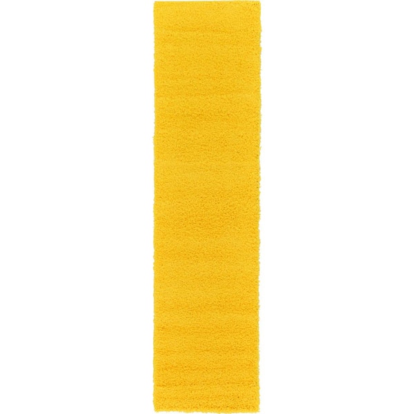 Unique Loom Solid Shag Tuscan Sun Yellow 10 ft. Runner Rug