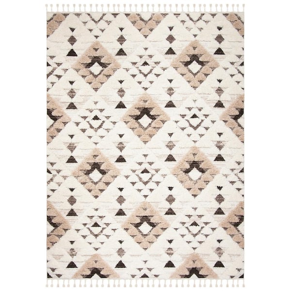 SAFAVIEH Moroccan Tassel Shag Ivory/Brown 8 ft. x 10 ft. Moroccan Area Rug