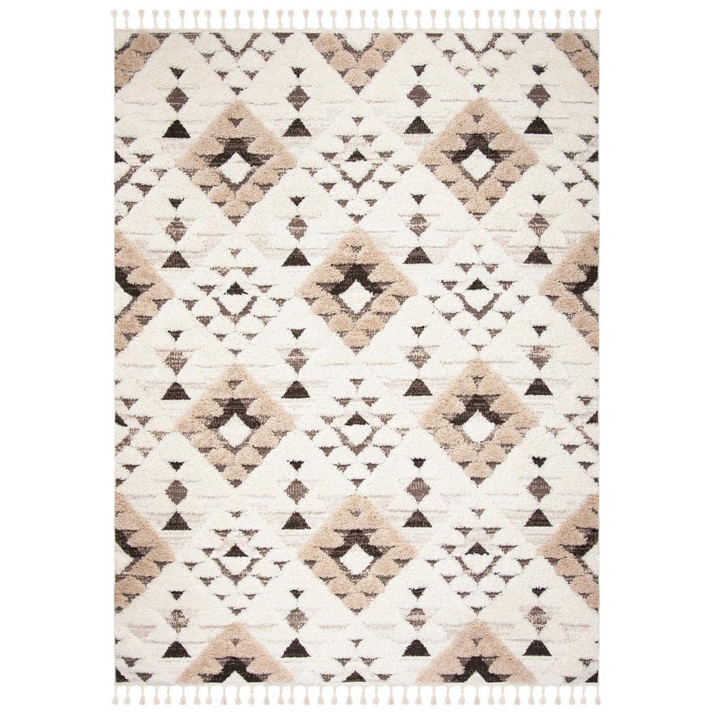 Ivory Diamond Shag Synthetic 9' x 12' Rectangular Rug