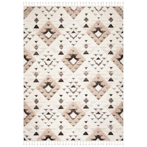 Moroccan Tassel Shag Ivory/Brown 9 ft. x 12 ft. Moroccan Area Rug