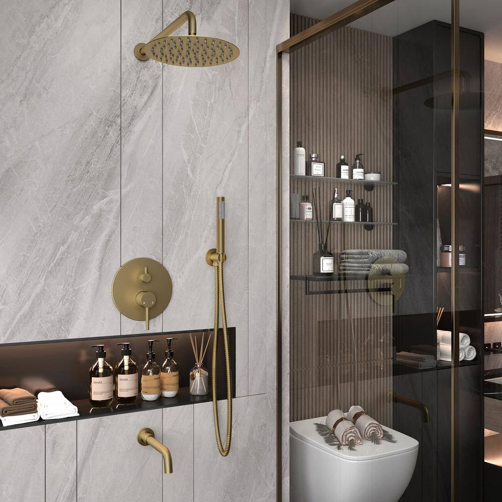 Brushed Gold Large Round Multi-Head Rain Shower System