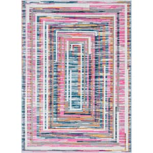 Paloma Merle Fuchsia 5 ft. 3 in. x 7 ft. 3 in. Vintage Modern Solid and Striped Area Rug