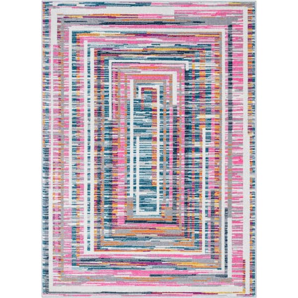 Well Woven Paloma Merle Fuchsia 5 ft. 3 in. x 7 ft. 3 in. Vintage Modern Solid and Striped Area Rug