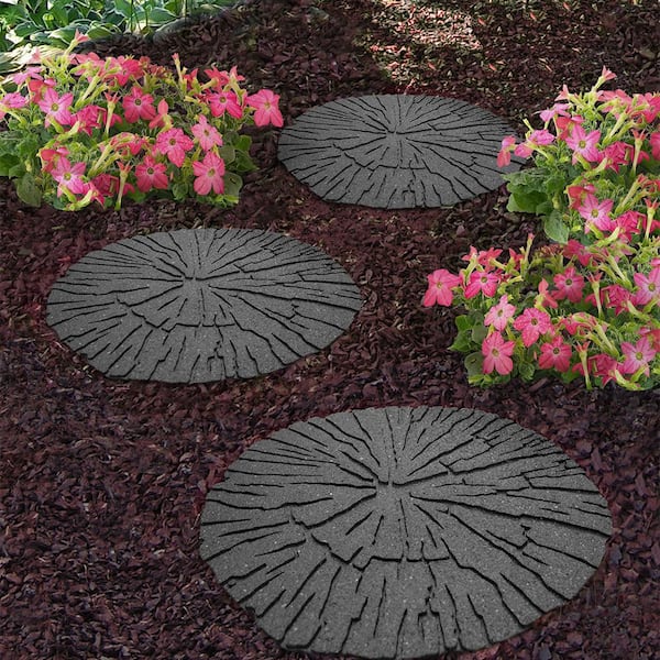 4-Pack 18" Reversible Rubber Round Stepping Stone Step Paver Landscape Pathway 