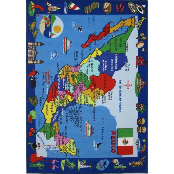 LA Rug Fun Time Map of Mexico Multi Colored 51 in. x 78 in. Area Rug-DISCONTINUED