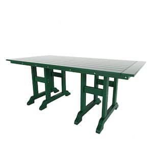 Hayes 71 in. All Weather HDPE Plastic Outdoor Dining Rectangle Trestle Table with Umbrella Hole in Dark Green