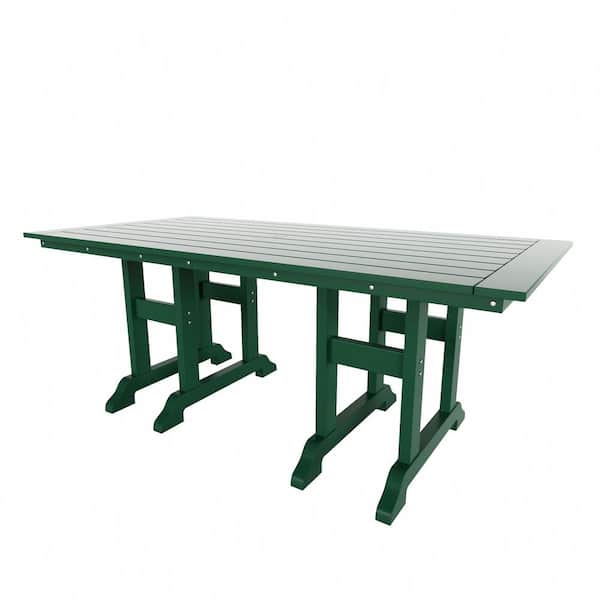 WESTIN OUTDOOR Hayes 71 in. All Weather HDPE Plastic Outdoor Dining Rectangle Trestle Table with Umbrella Hole in Dark Green
