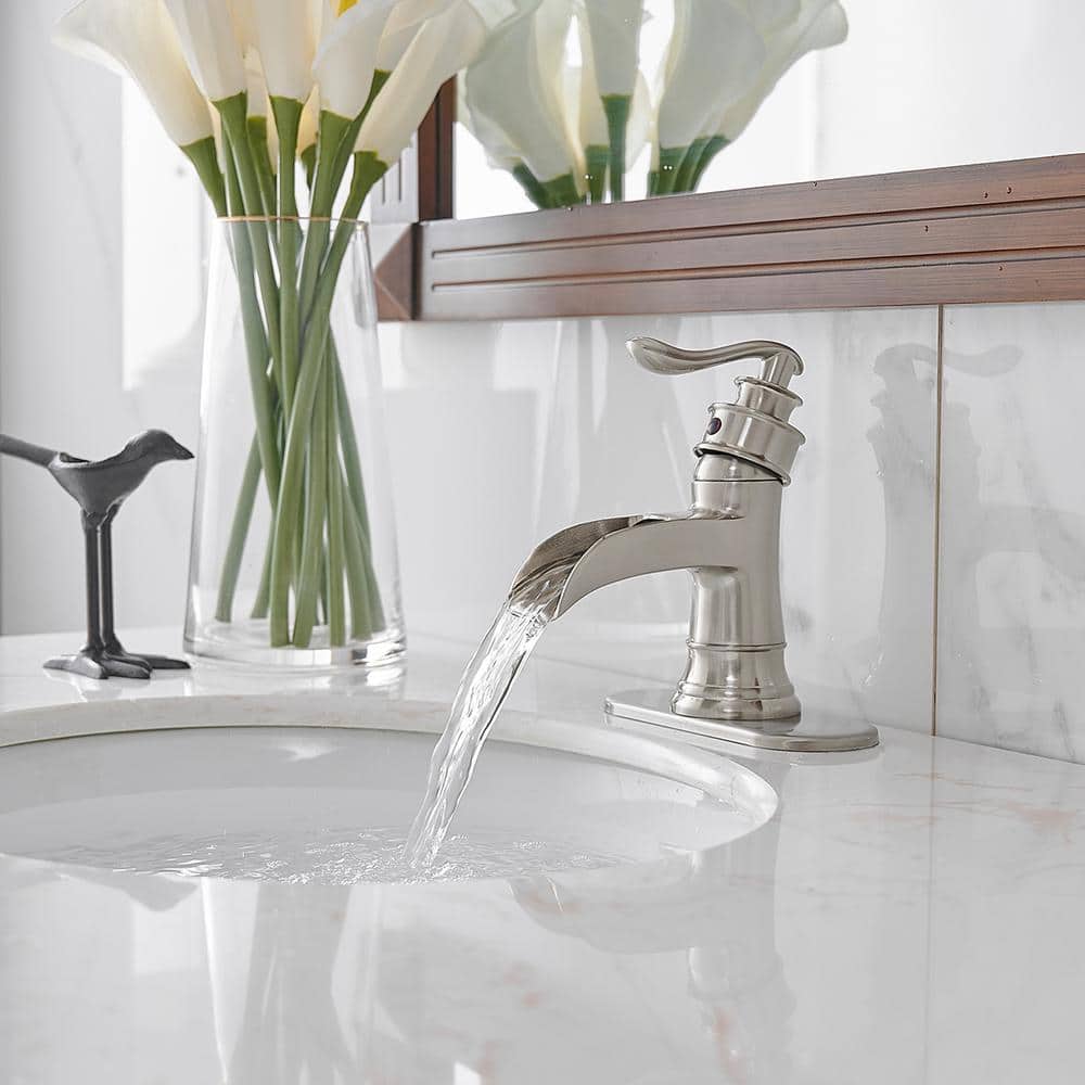 Brushed Nickel Single-Handle Waterfall Bathroom Faucet