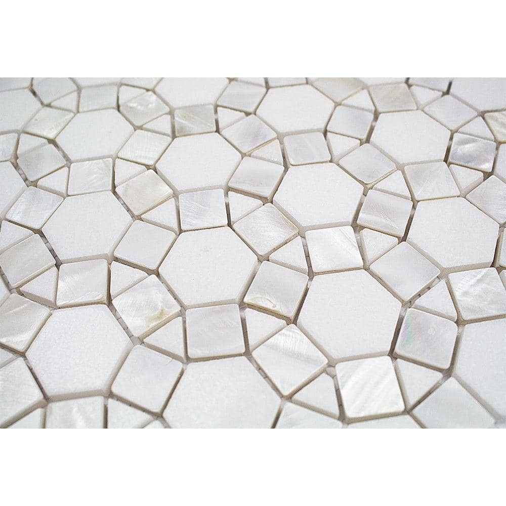 Noble White Polished Pearl and Marble Mosaic Tile