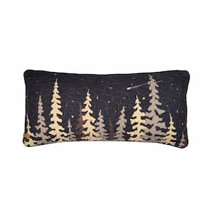 Moonlit Cabin Black, Gold, Grey Polyester 11 in. x 22 in. Rectangular Throw Pillow