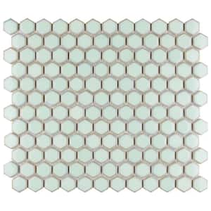 Hudson 1 in. Hex Light Green 11-7/8 in. x 13-1/4 in. Porcelain Mosaic Tile (11.2 sq. ft./Case)