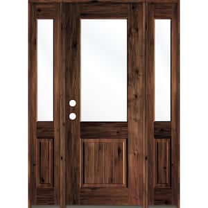 60 in. x 96 in. Rustic Alder Wood Clear Half-Lite Red Mahogony Stain w.VG Right Hand Single Prehung Front Door/Sidelites