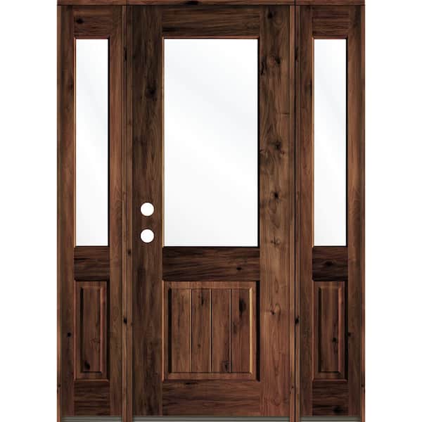 Krosswood Doors 60 in. x 96 in. Rustic Alder Wood Clear Half-Lite Red Mahogony Stain w.VG Right Hand Single Prehung Front Door/Sidelites