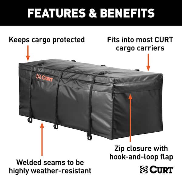 CURT 56 in. x 22 in. x 21 in. CURT Hitch Cargo Carrier Bag (Water,  UV-resistant black vinyl) 18211 The Home Depot