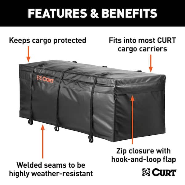 56 in. x 22 in. x 21 in. CURT Hitch Cargo Carrier Bag (Water, UV-resistant black vinyl)