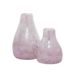 12 in., 9 in. Purple Handmade Blown Glass Decorative Vase (Set of 2)