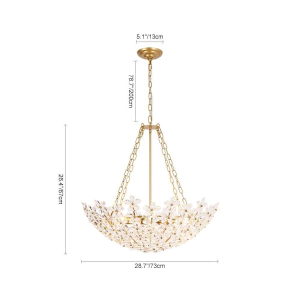 HUOKU Ccrystal 6-Light 28.7 in.W Gold Modern Flower Basket Flower