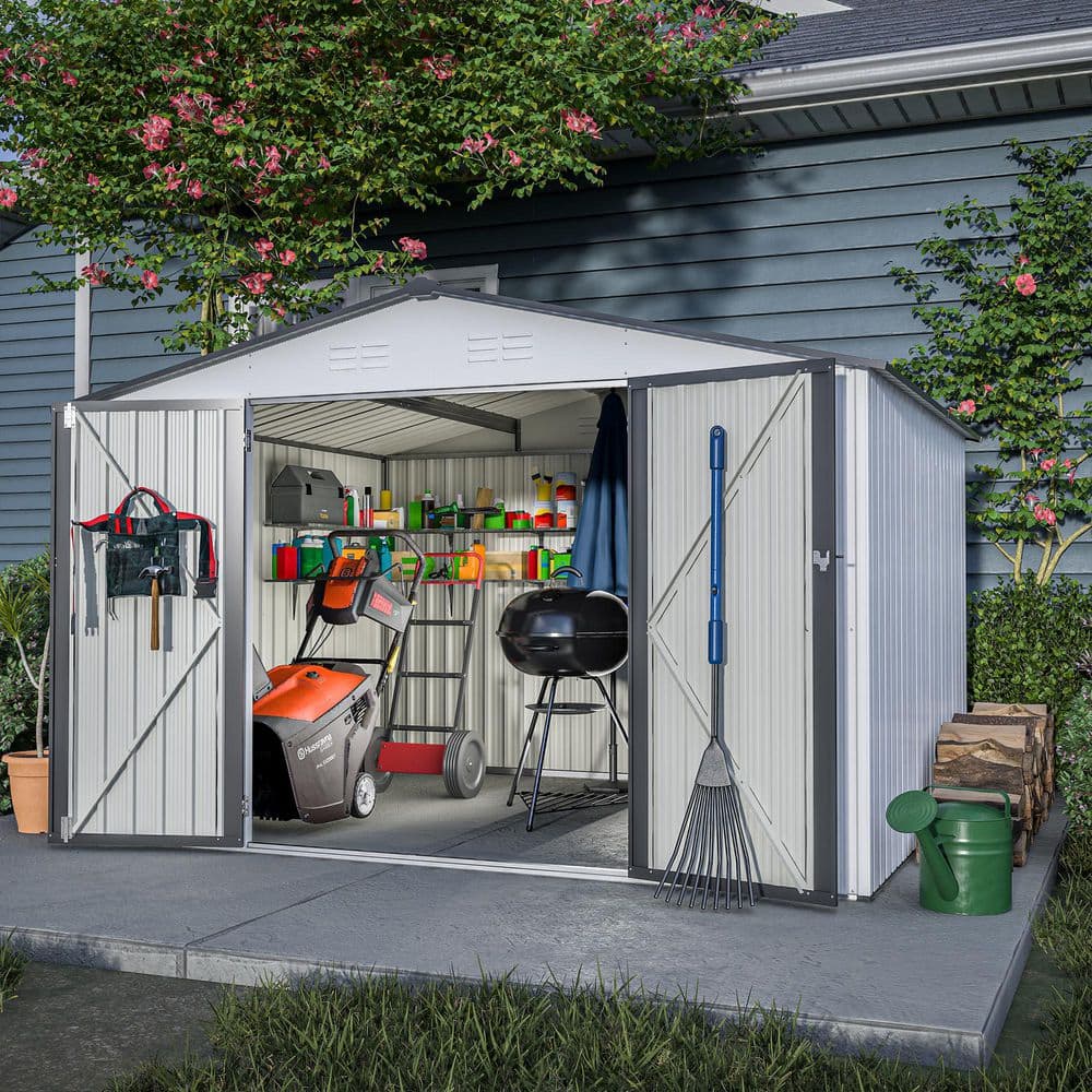LATTOY 10 ft. W x 8 ft. D Outdoor Storage Metal Garden Tool Shed