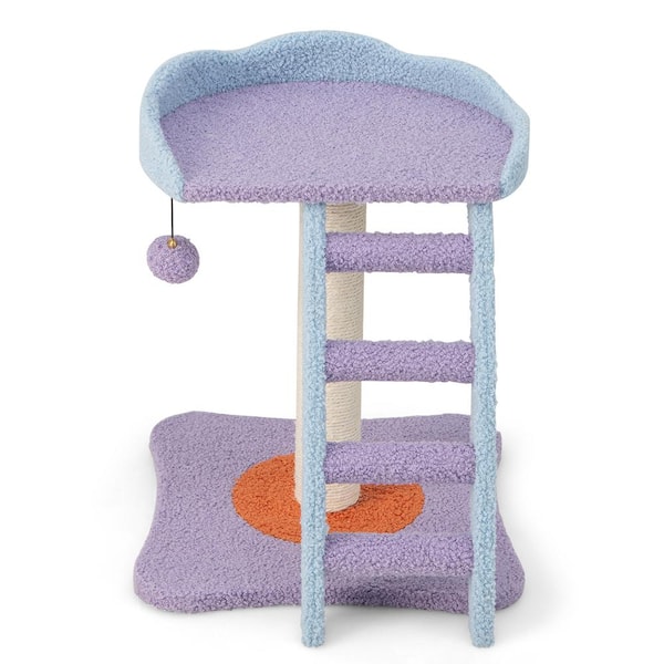 ANGELES HOME Purple 19 in. Mohair Plush Cat Tree with Ladder and Jingling Ball