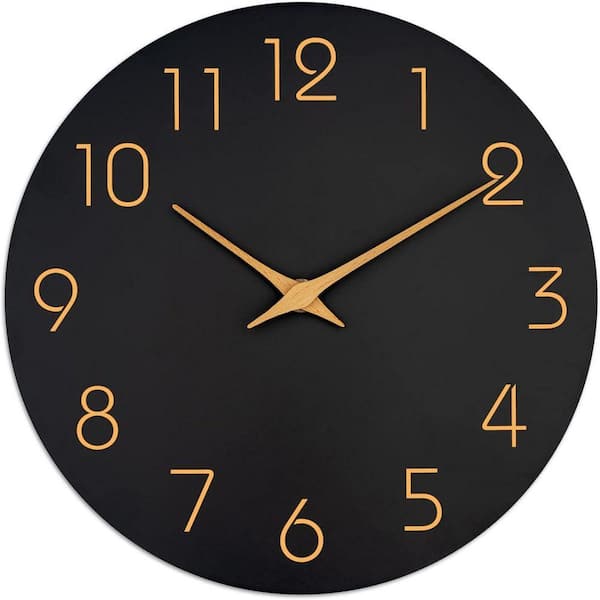 Wall Clock 10 in. Black Battery Operated Silent Non Ticking Simple