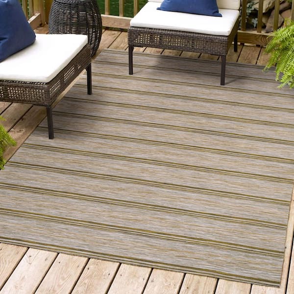JONATHAN Y Bo Modern Farmhouse Brown/Natural 5 ft. x 8 ft. Wide Stripe Indoor/Outdoor Area Rug