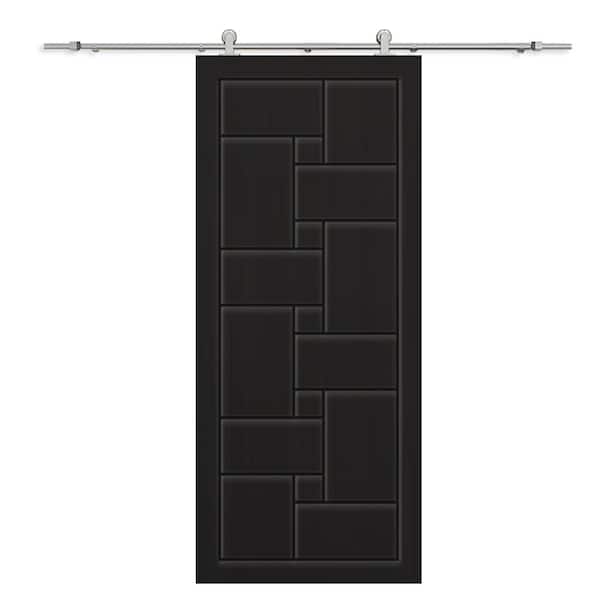 CALHOME 30 in. x 96 in. Black Painted Composite MDF Paneled Interior Sliding Barn Door with Hardware Kit