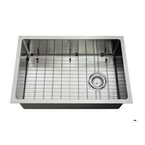 Tight Radius Undermount 18G Stainless Steel 27 in. Single Bowl Kitchen Sink with Offset Drain and Accessories