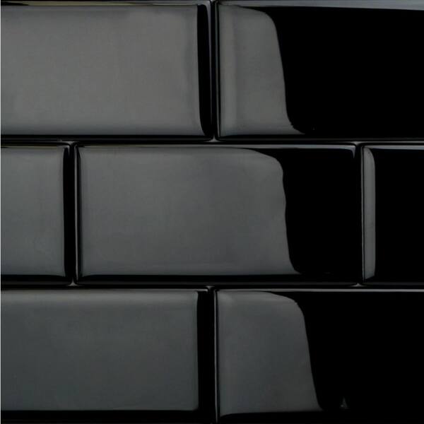 Ivy Hill Tile Contempo Classic Black Polished 3 in. x 6 in. x 8 mm Glass Subway Tile
