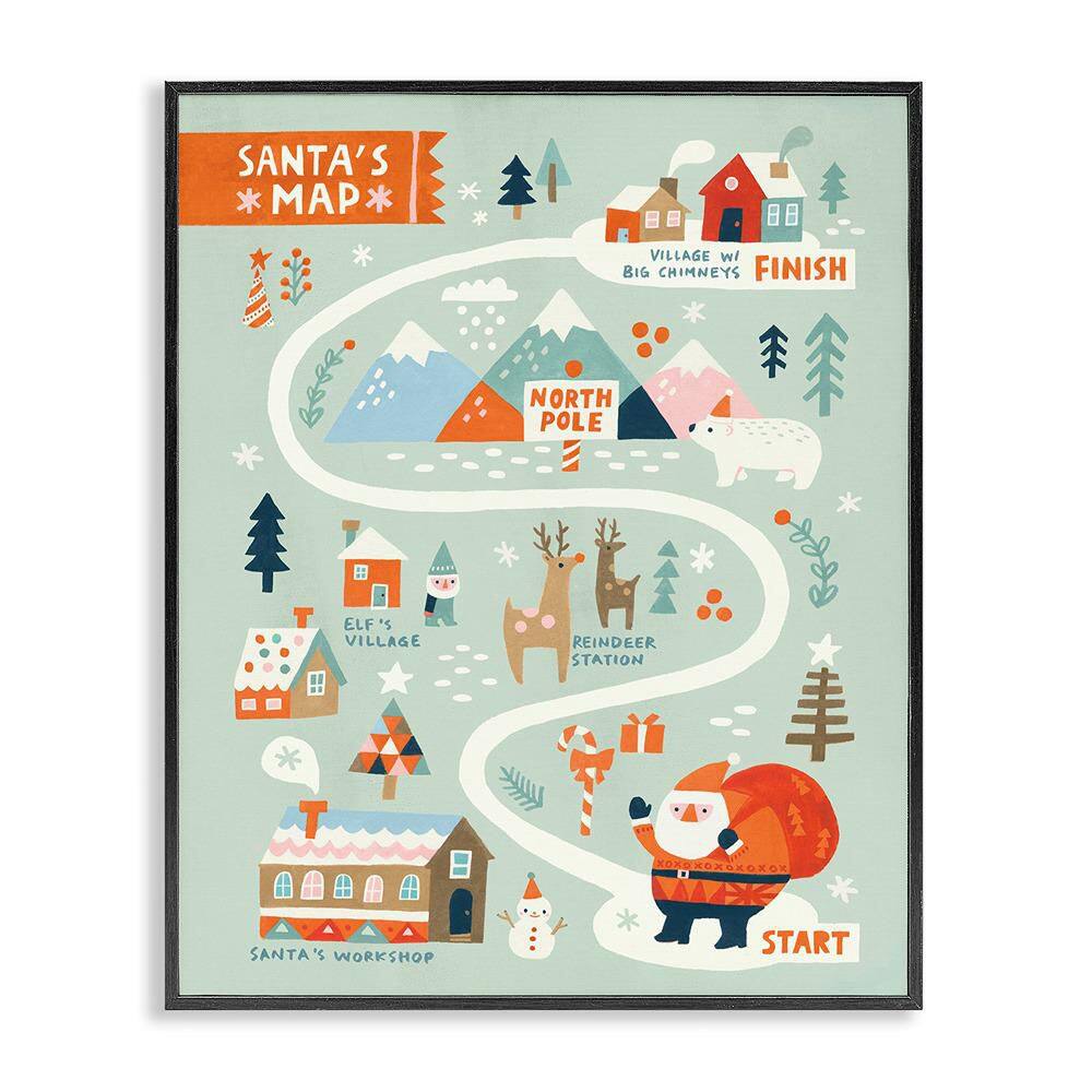Jolly Map Of North Pole by Irene Chan 1 Piece Black Framed Giclee Religious Art Print 14 in. x 11 in. price history on PriceWatchPro