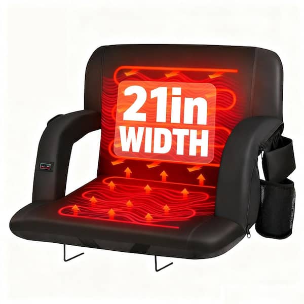 Heated Bleacher Seat with Back Support, 3-Level Heating, 5-Pockets, Portable for Outdoor Events(1-Pack )